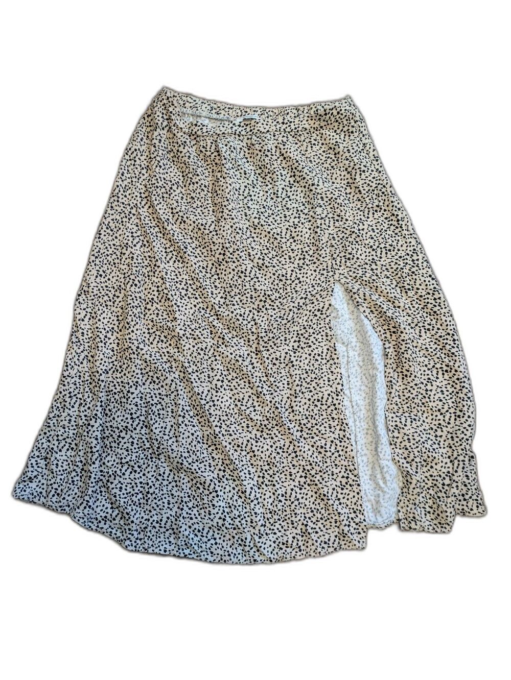 American Eagle Leopard Midi Skirt M Tan Black Animal Print Slit Flowy Viscose